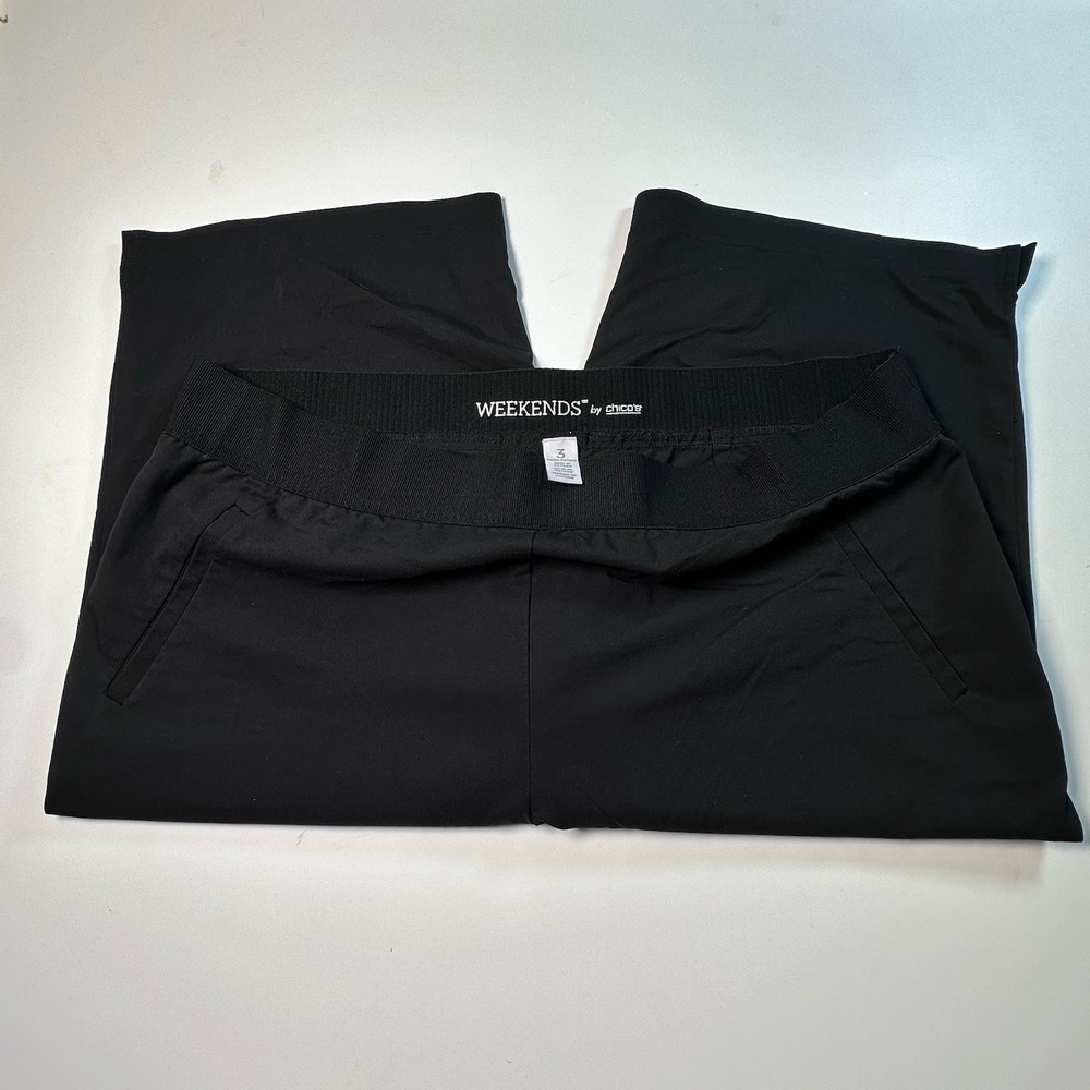 Chicos Womens 3/16 Weekends Pedal Pusher Capri Pants Shorts Black Pull On Casual
